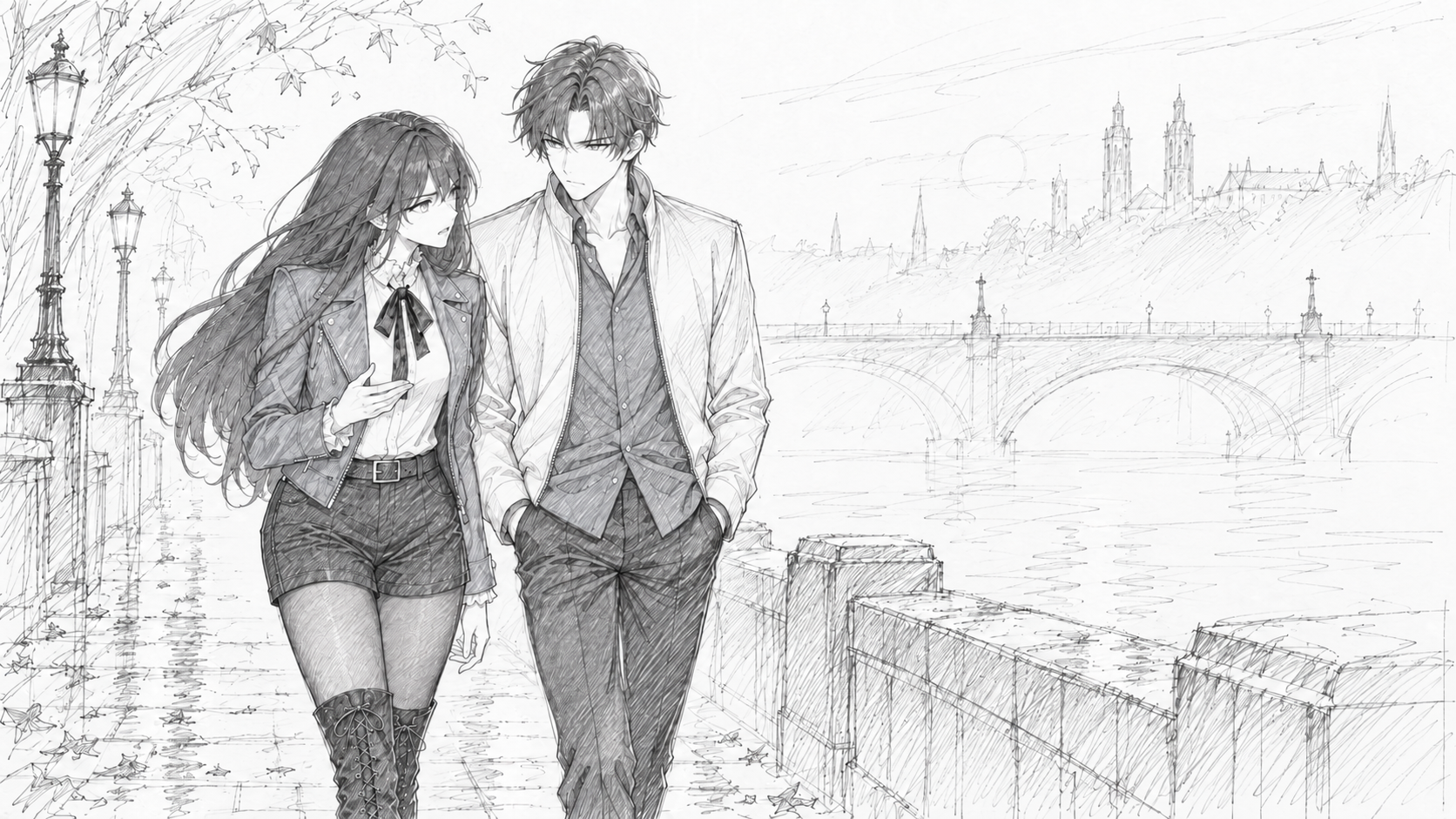 Lynleit gestures as she walks beside Kyrien along the river.