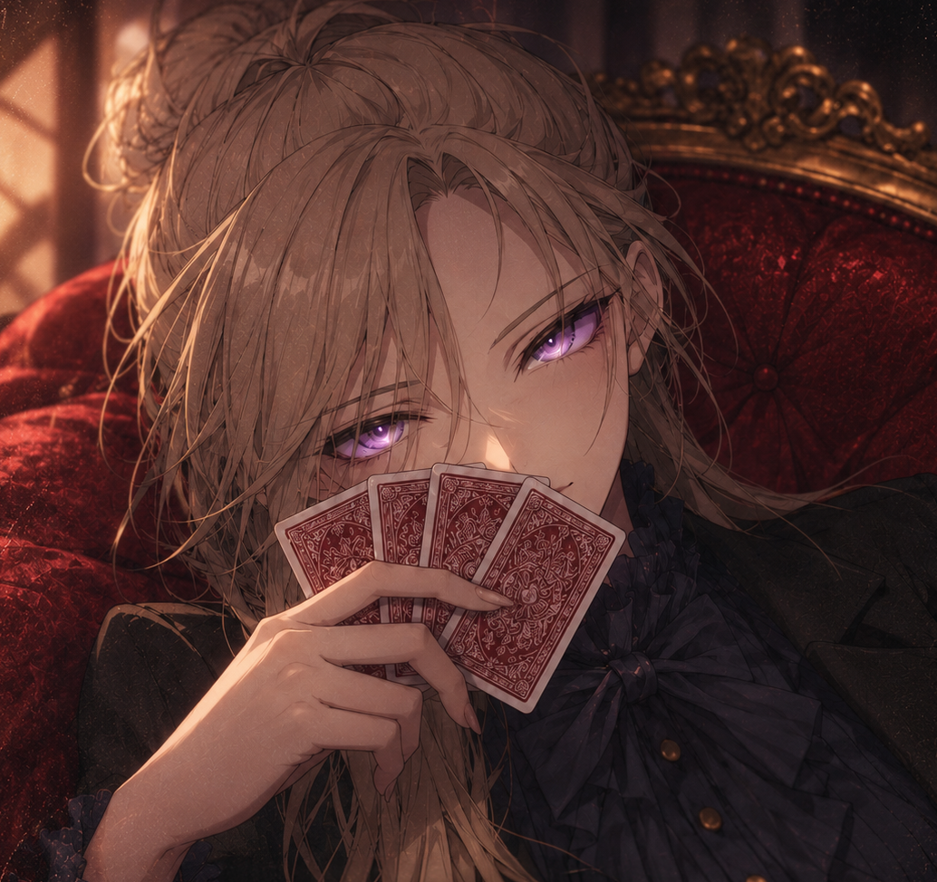 Sherie holds red-backed cards before her face in the Kyrie Eleison cover artwork.